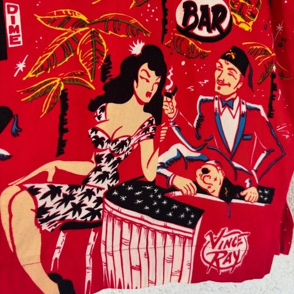 LA ROCKA by BC Ethic Las Vegas Pinup Burlesque Tiki Red Short Sleeve Shirt - Picture 7 of 9